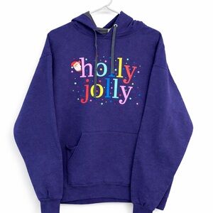 Holly Jolly Christmas Hoodie Purple Holiday Sweatshirt Women’s Large